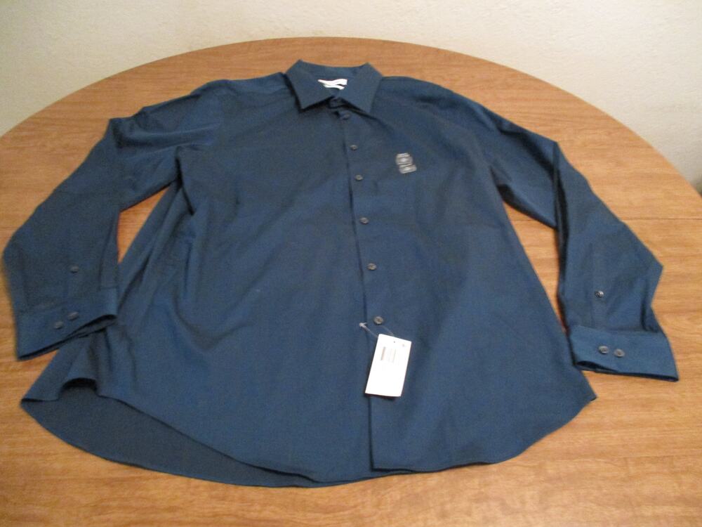 CALVIN KLEIN MENS LONG SLEEVE BUTTON UP SLIM FIT BLUE 2XL